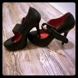 Black leather heels